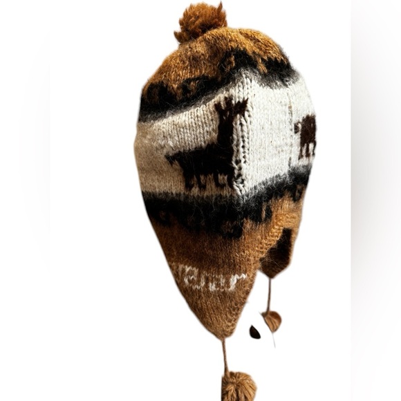 NEPAL EARFLAP HANDMADE 100% WOOL Peruvian Buttery Soft Hat Brown Earflap Tassels - Picture 7 of 11
